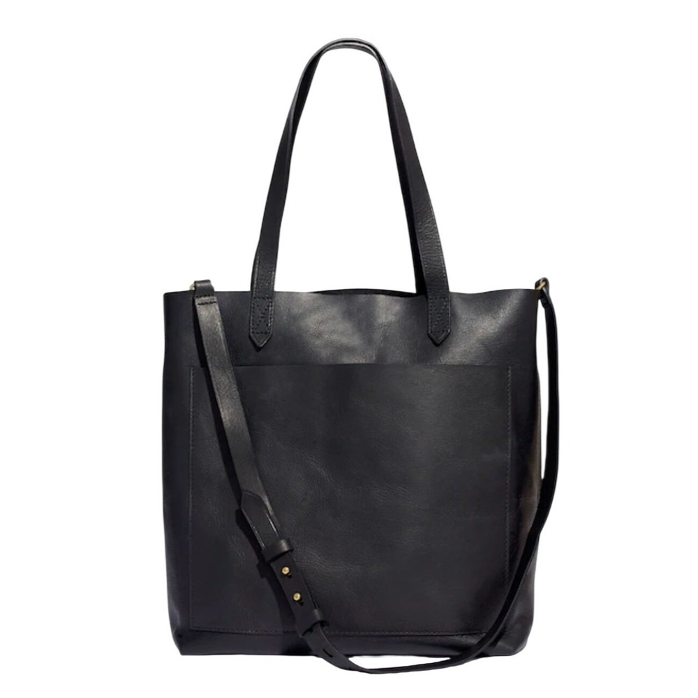 Madewell Medium Transport Tote Black Leather Crossbody Handbag